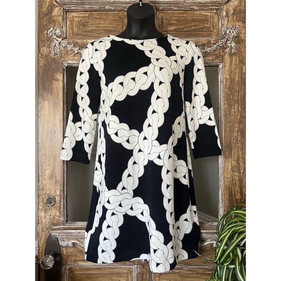 Worthington Dresses & Skirts - Worthington Black And White Chain Shift Stretch Dress 3/4 Sleeves Large‎